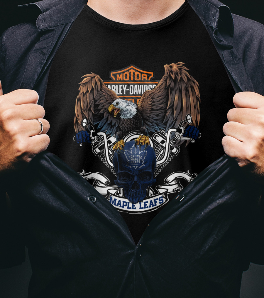 Motor Harley Davidson Cycles Toronto Maple Leafs Nhl Eagle Skull T-Shirt