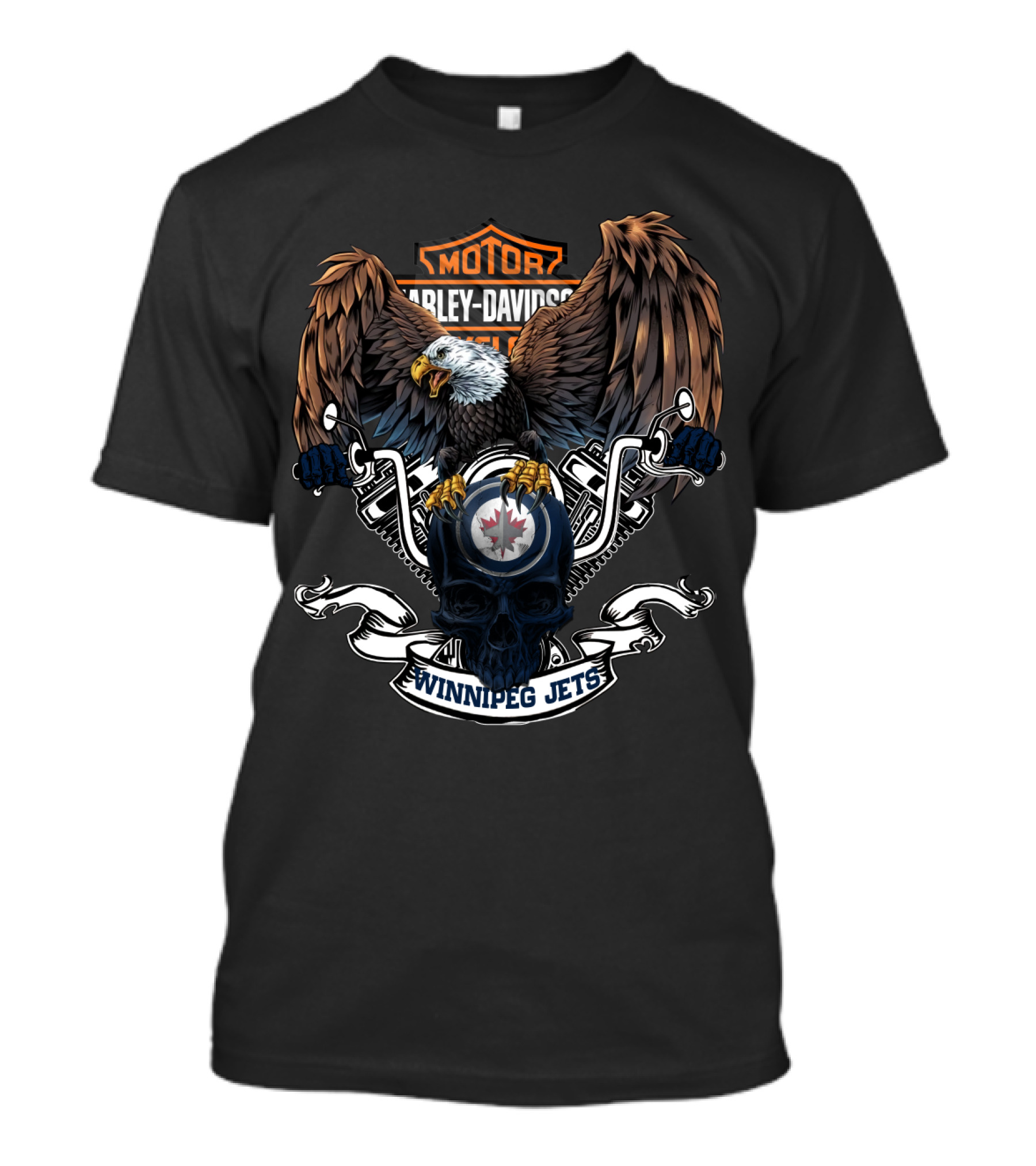 Harley Davidson Nhl Winnipeg Jets Eagle And Skull Motif T-Shirt