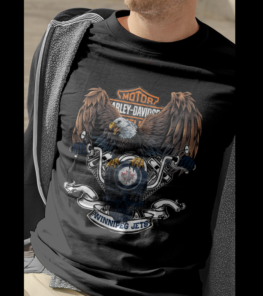Harley Davidson Nhl Winnipeg Jets Eagle And Skull Motif T-Shirt
