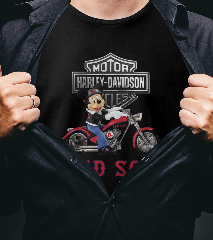 Harley Davidson Mickey Mouse Red Sox Motorcycle Mlb Boston T-Shirt
