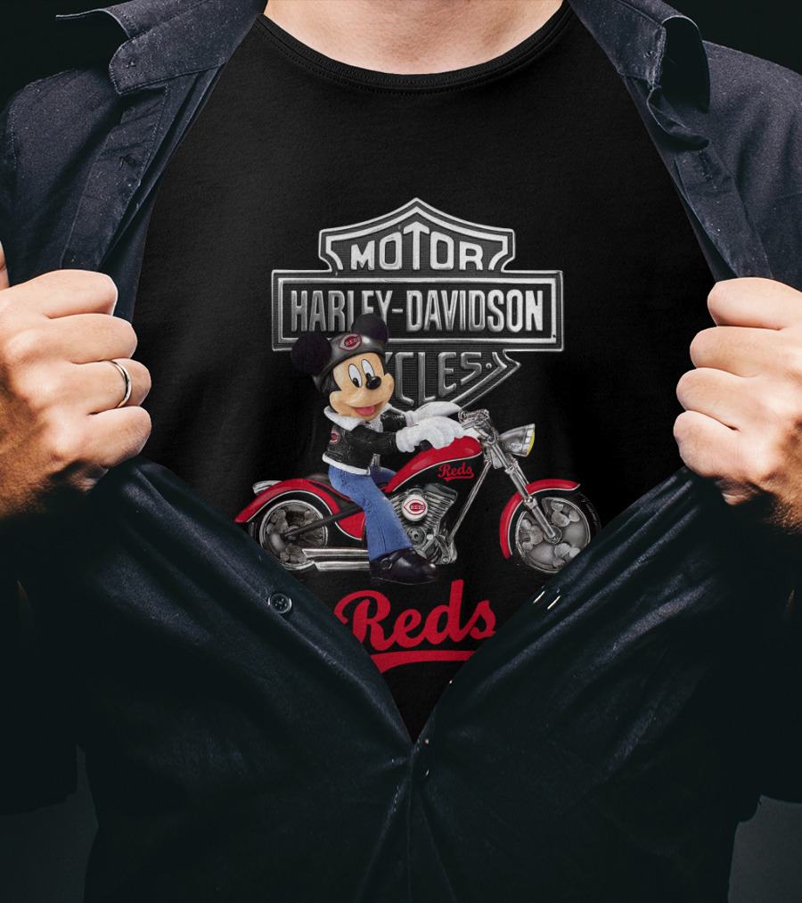 Mickey Mouse Harley Davidson Motorcycles Reds Mlb Cincinnati T-Shirt