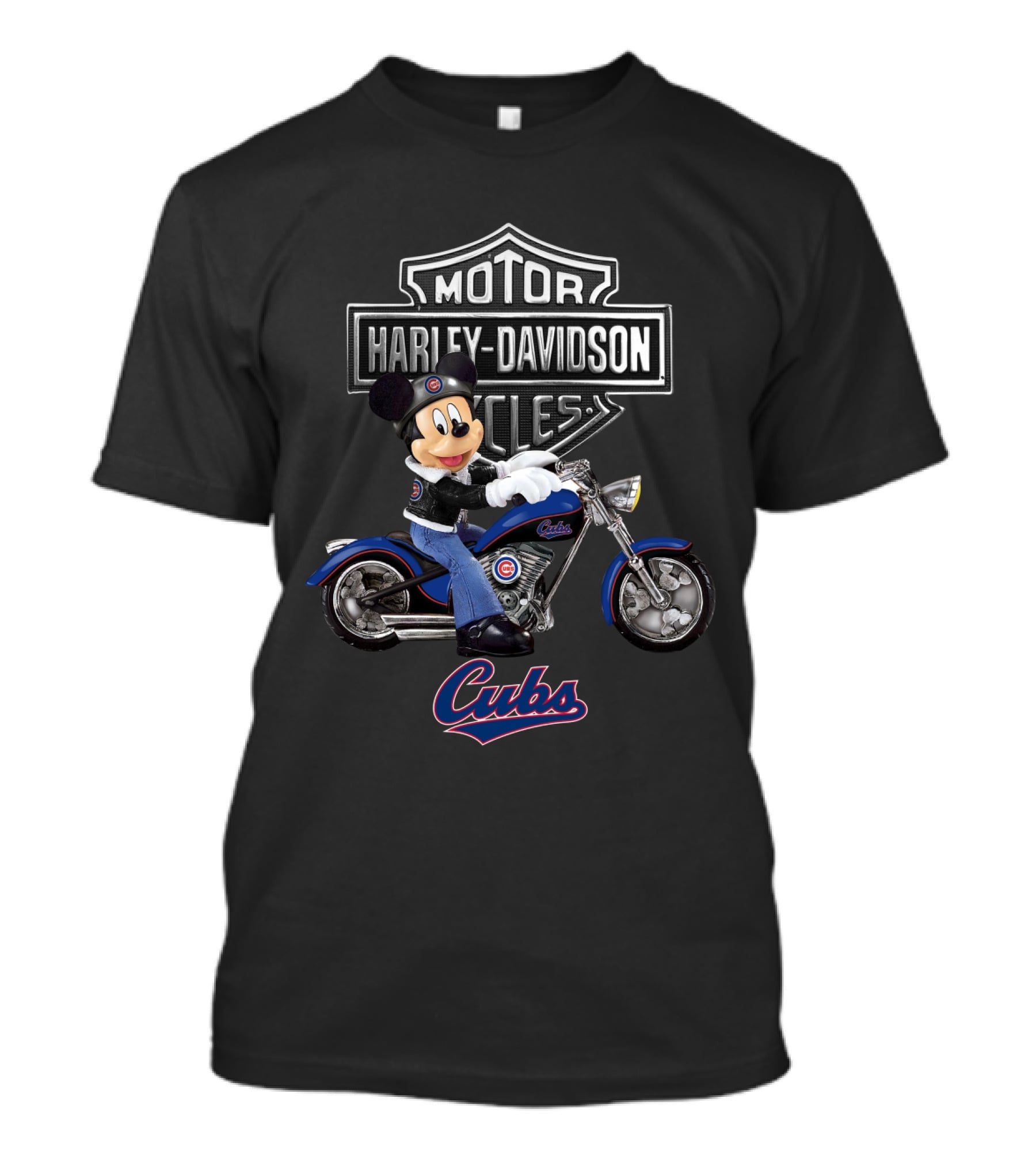 Mickey Mouse Rides Harley Davidson Motorcycle With Chicago Cubs T-Shirt