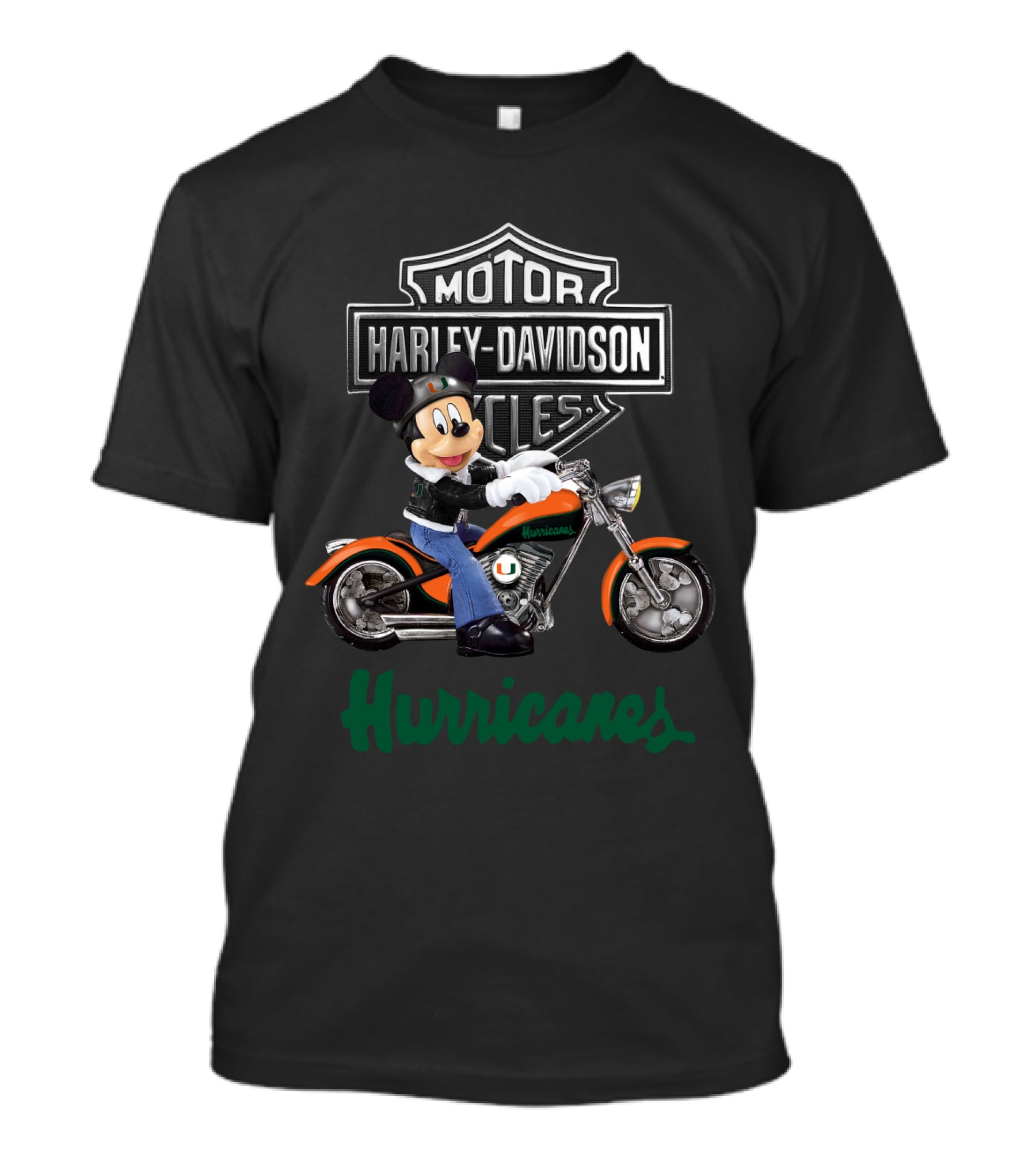 Mickey On Harley Davidson Motorcycle Miami Hurricanes T-Shirt