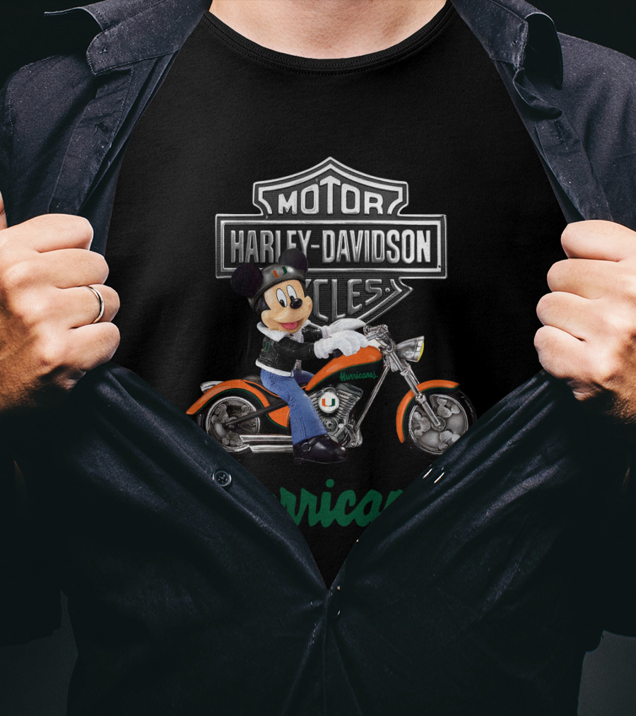 Mickey On Harley Davidson Motorcycle Miami Hurricanes T-Shirt