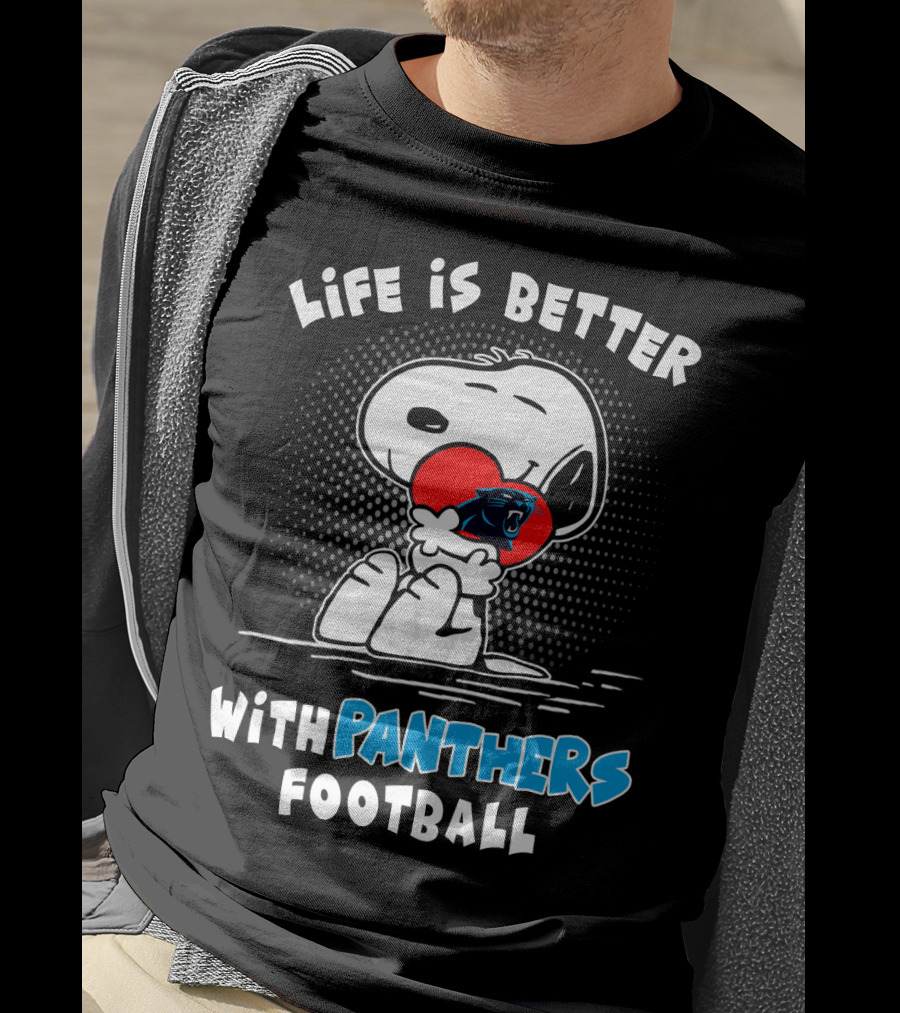 Life Is Better With Panthers Football Snoopy Hugging Heart T-Shirt