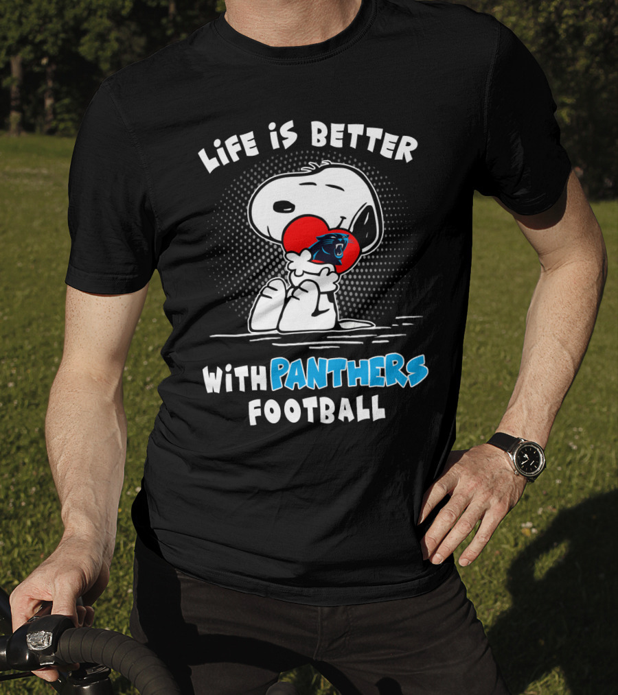 Life Is Better With Panthers Football Snoopy Hugging Heart T-Shirt