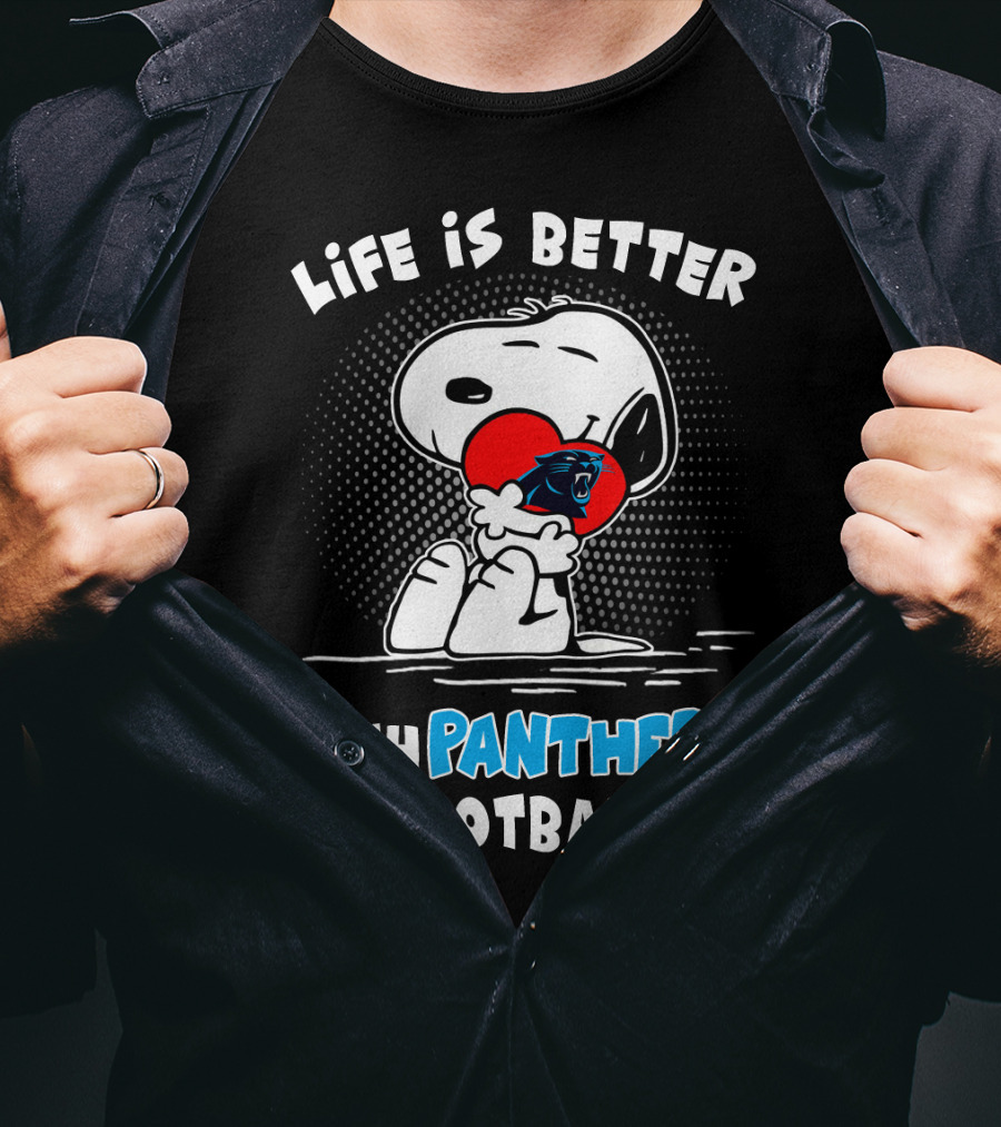 Life Is Better With Panthers Football Snoopy Hugging Heart T-Shirt