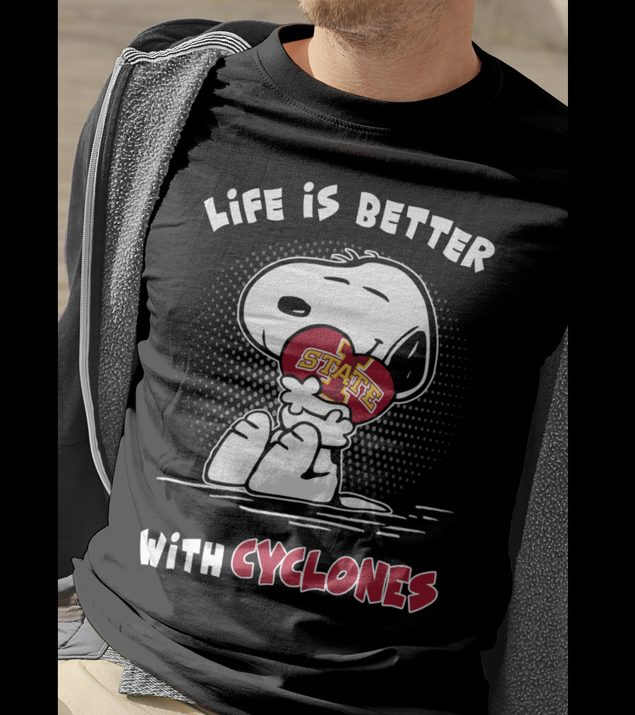 Life Is Better With Cyclones Iowa State Snoopy Hugging Football T-Shirt