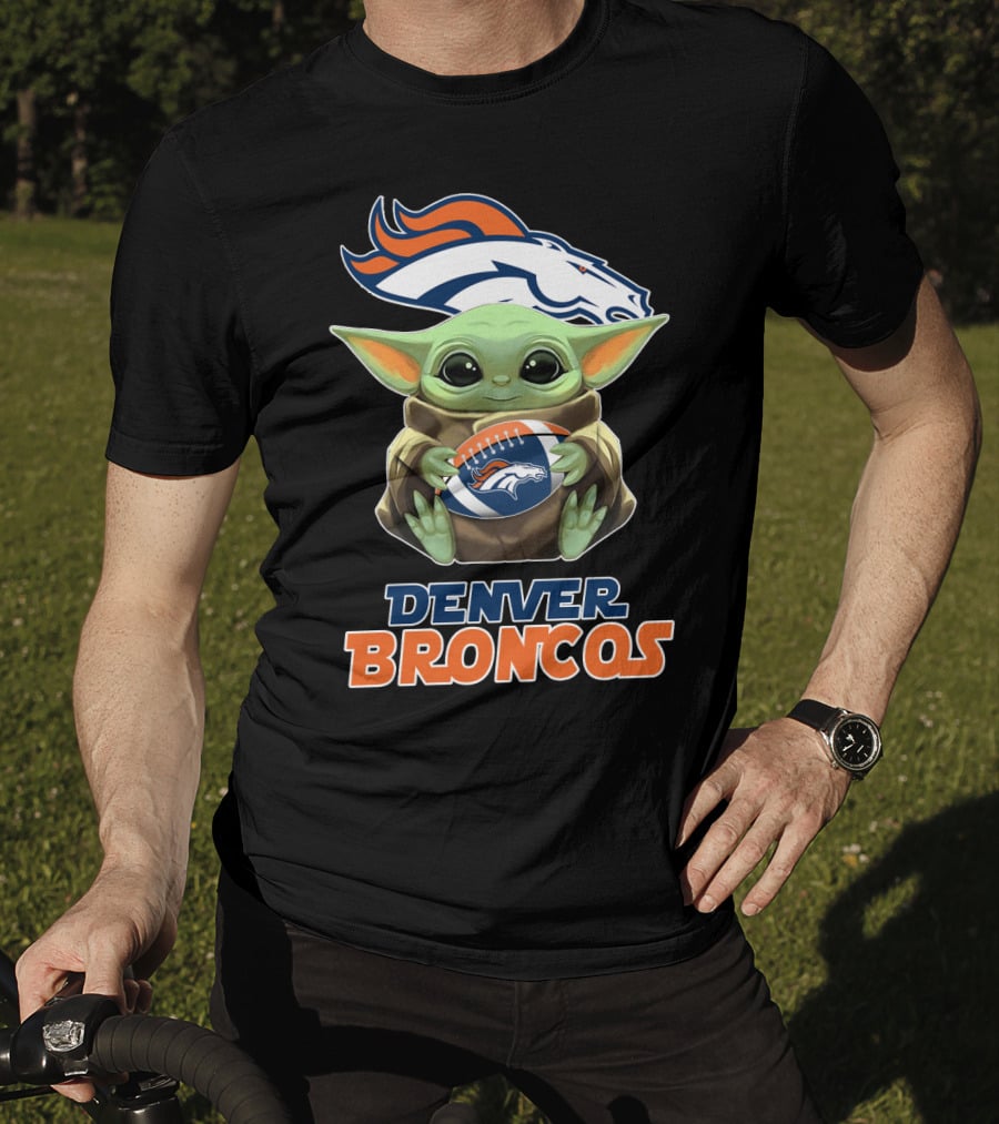 Denver Broncos Grogu Holding Football T-Shirt