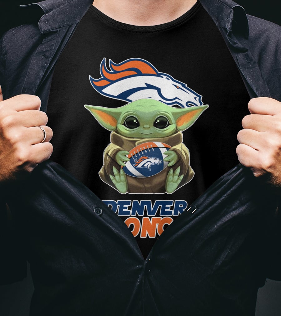 Denver Broncos Grogu Holding Football T-Shirt