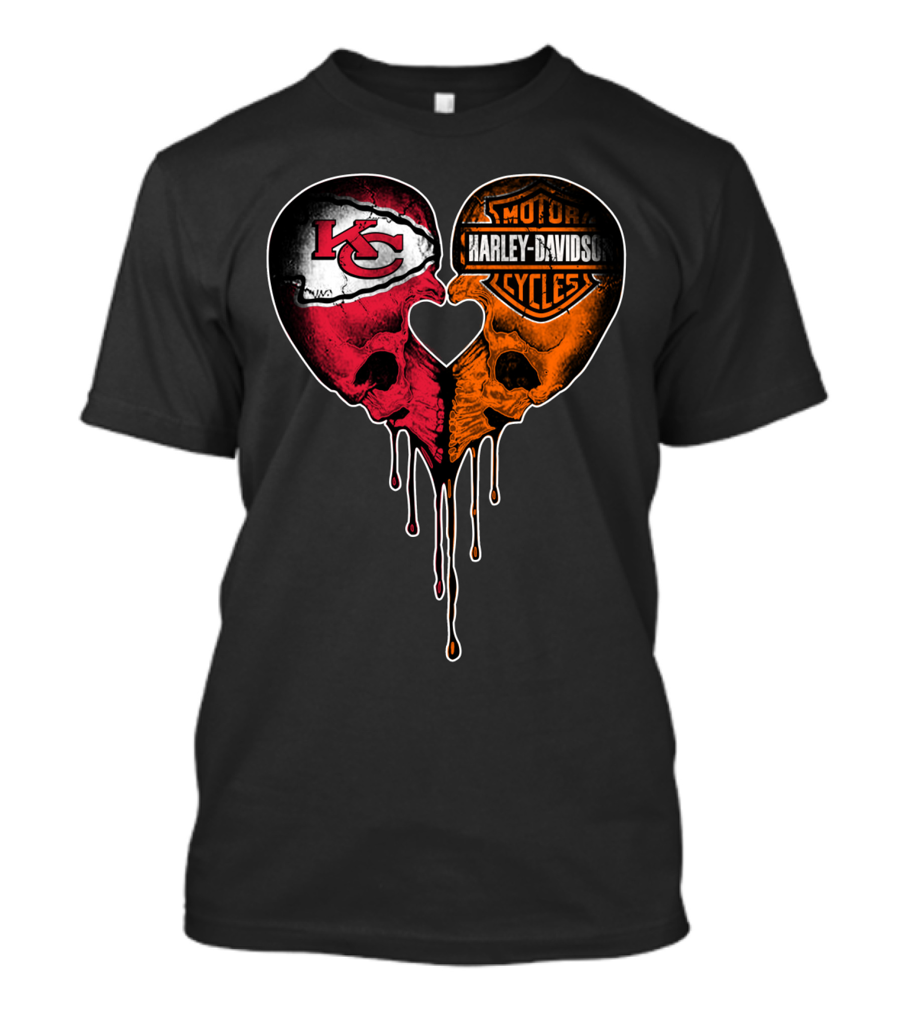 Kansas City Chiefs Harley Davidson Dripping Skull Heart T-Shirt