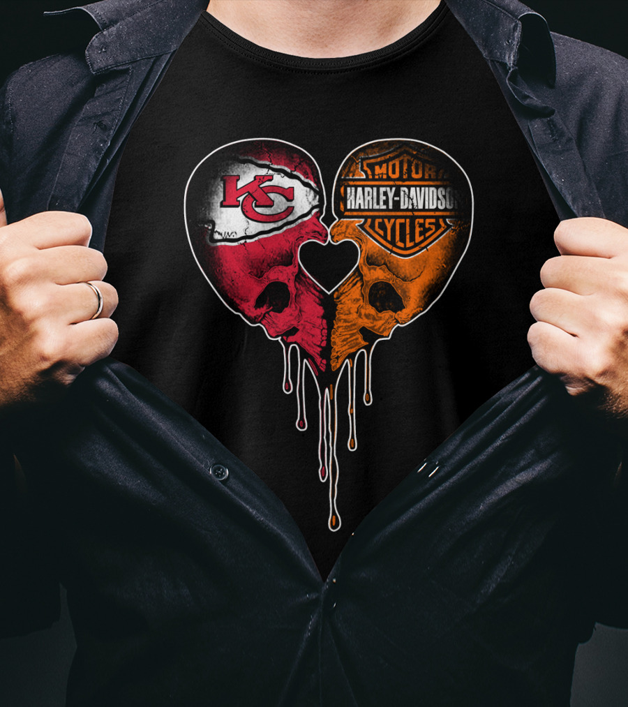 Kansas City Chiefs Harley Davidson Dripping Skull Heart T-Shirt