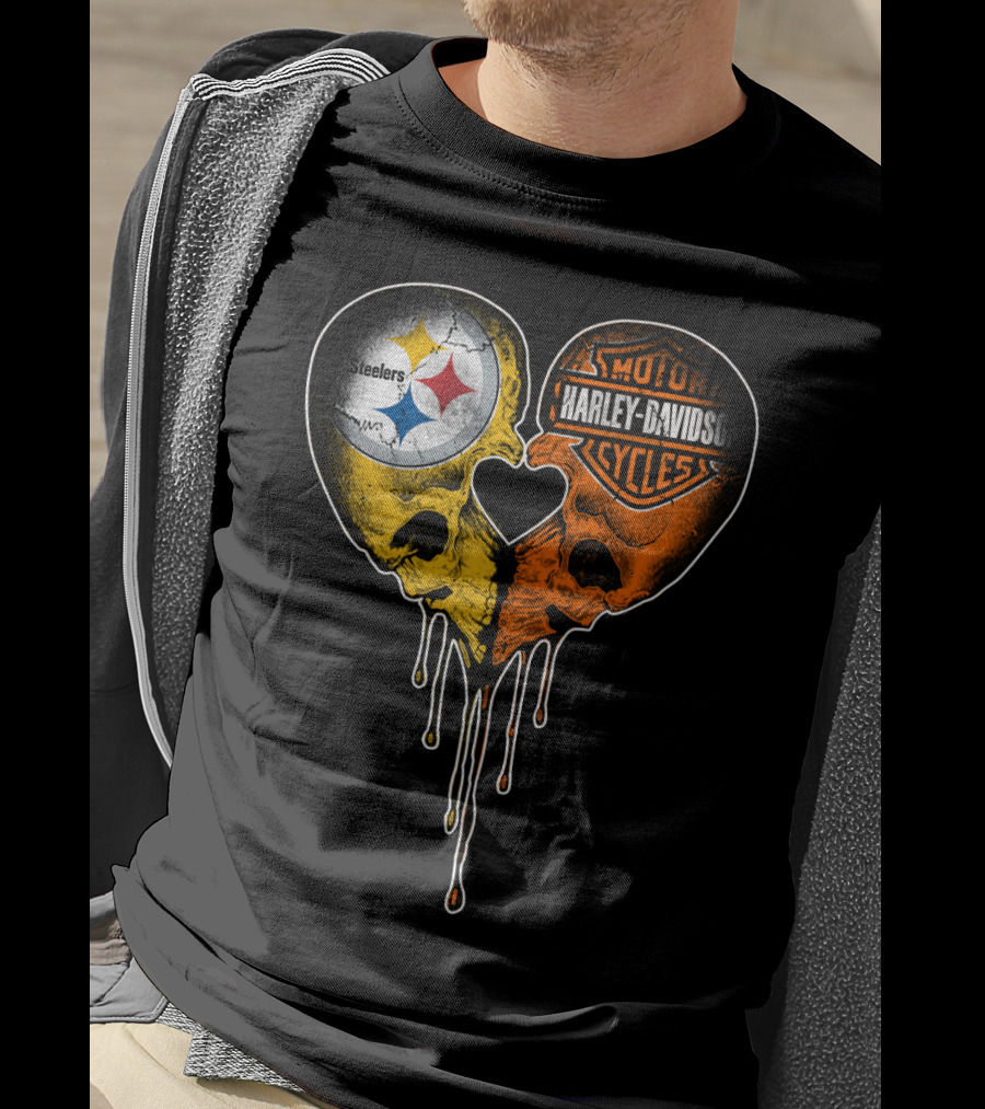 Steelers Harley Davidson Heart Skull Fusion T-Shirt