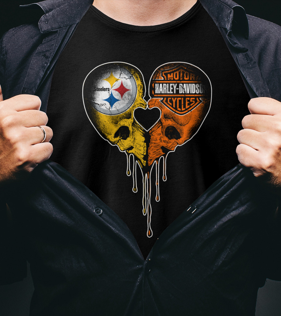 Steelers Harley Davidson Heart Skull Fusion T-Shirt
