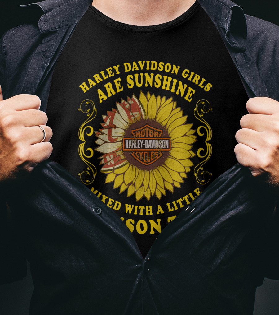 Harley Davidson Girls Are Sunshine Mixed With A Little Crimson Tide T-Shirt