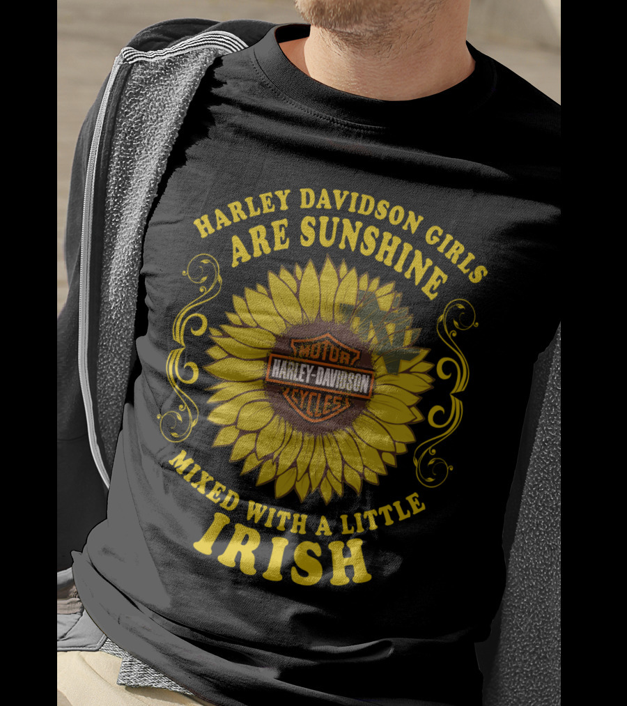 Harley Davidson Girls Are Sunshine Mixed With A Little Irish Motor Cycles T-Shirt