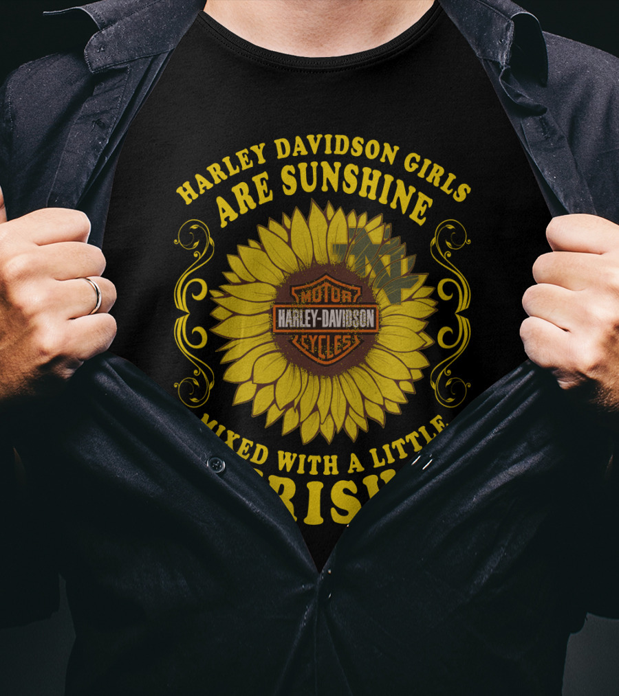 Harley Davidson Girls Are Sunshine Mixed With A Little Irish Motor Cycles T-Shirt