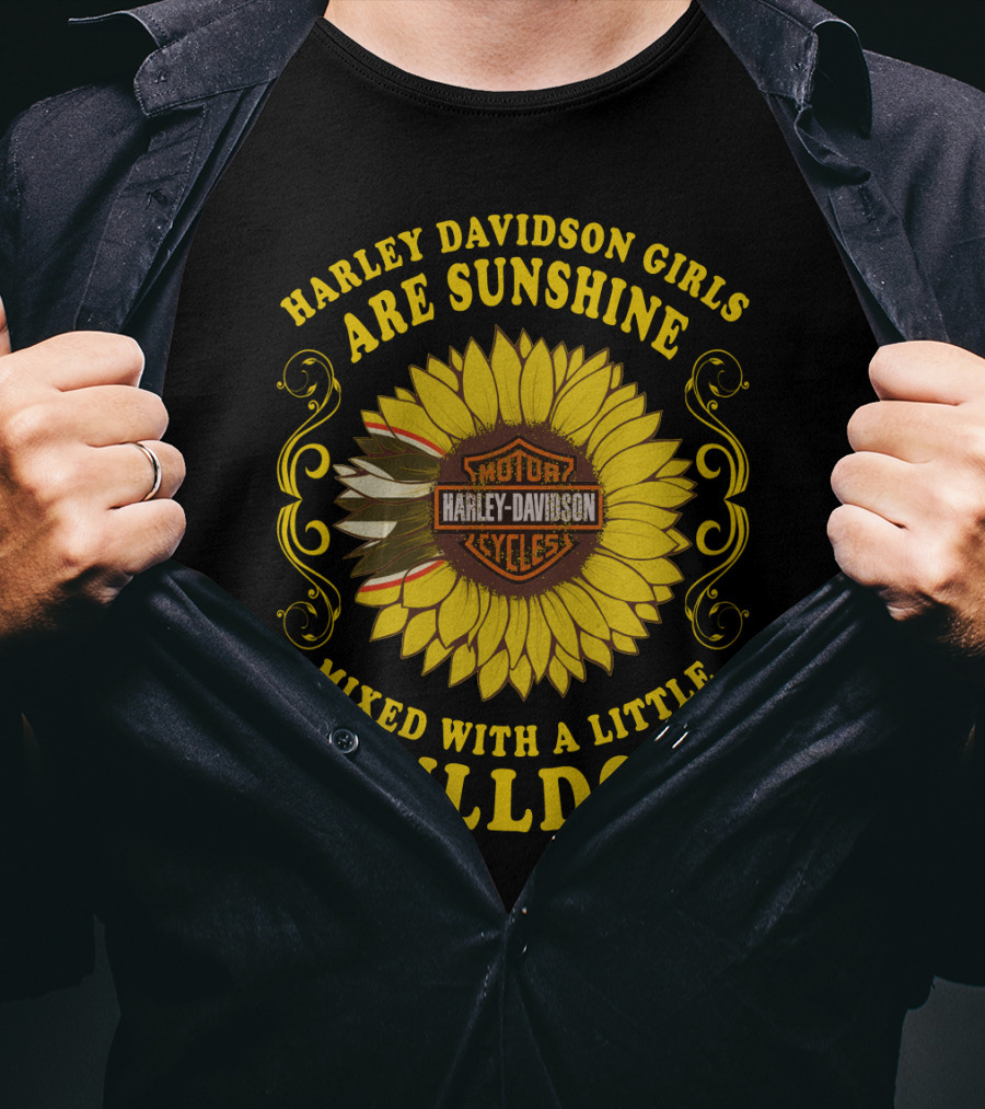 Harley Davidson Girls Are Sunshine Mixed With A Little Bulldog T-Shirt
