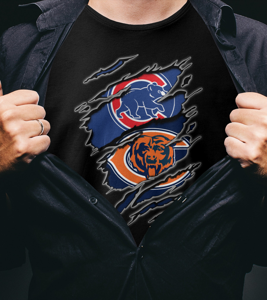 Chicago Bears And Cubs Fan Crossover Claw Marks T-Shirt