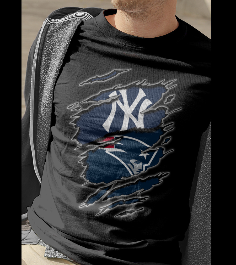 Yankees Patriots Fan Crossover Iconic Sports Logos T-Shirt