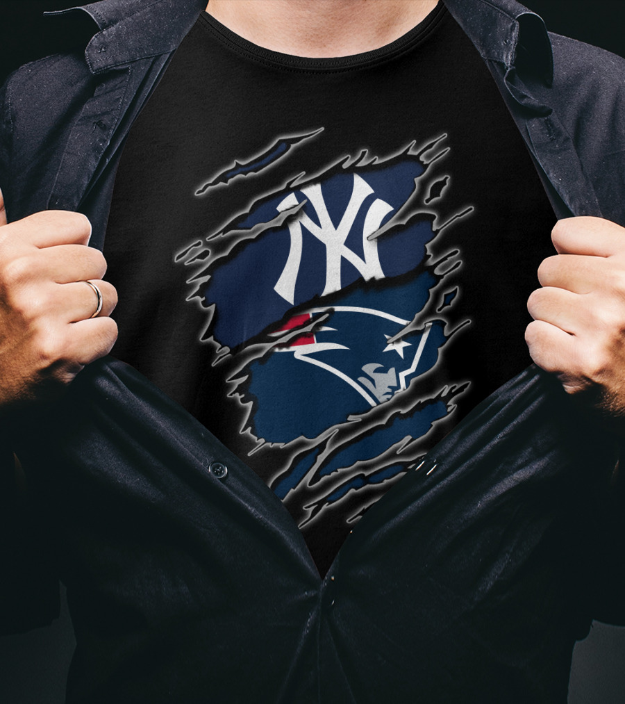 Yankees Patriots Fan Crossover Iconic Sports Logos T-Shirt
