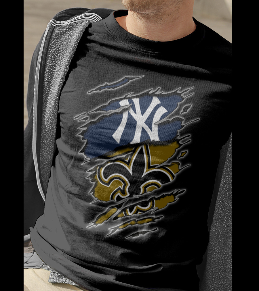 Yankees New York Saints New Orleans Fan Crossover T-Shirt
