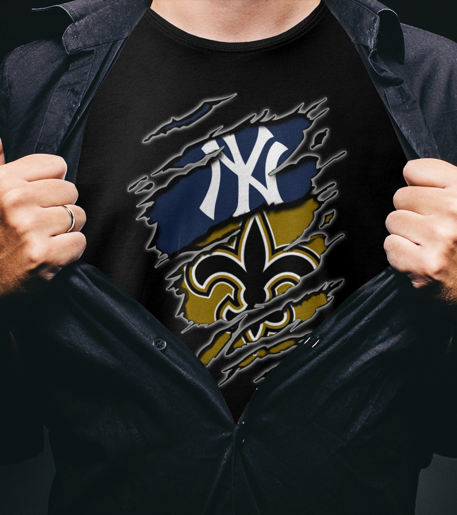 Yankees New York Saints New Orleans Fan Crossover T-Shirt