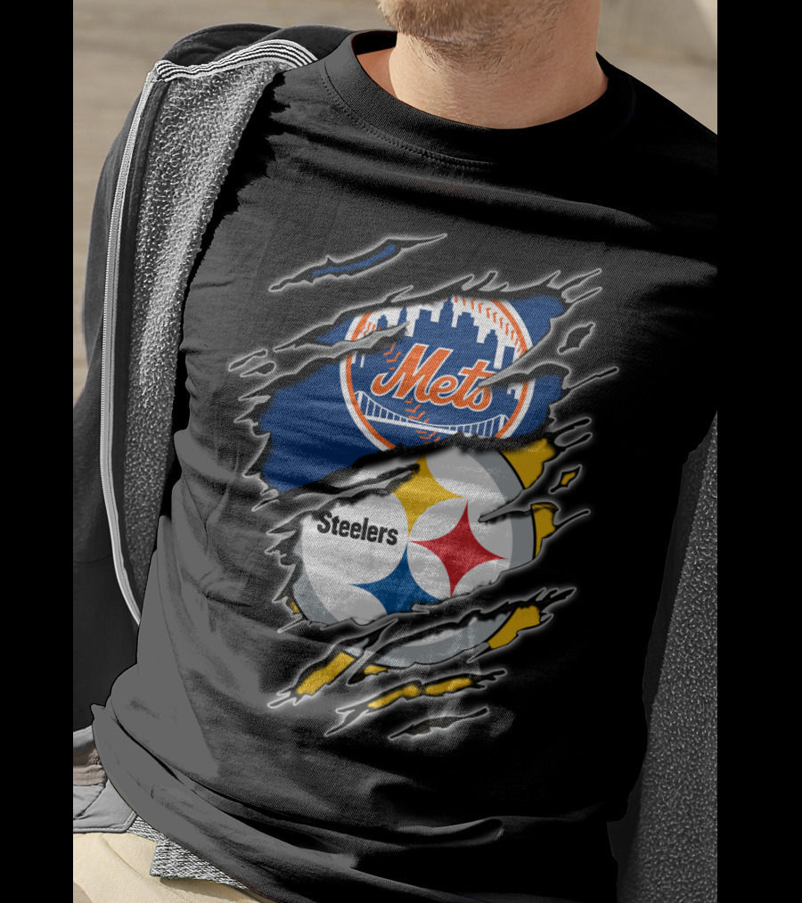Mets Steelers Fan Crossover Logo T-Shirt