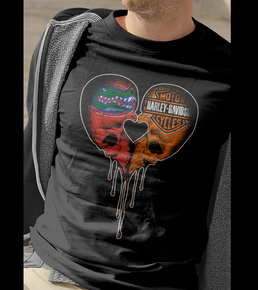 Florida Gators Harley Davidson Dripping Skull Heart T-Shirt