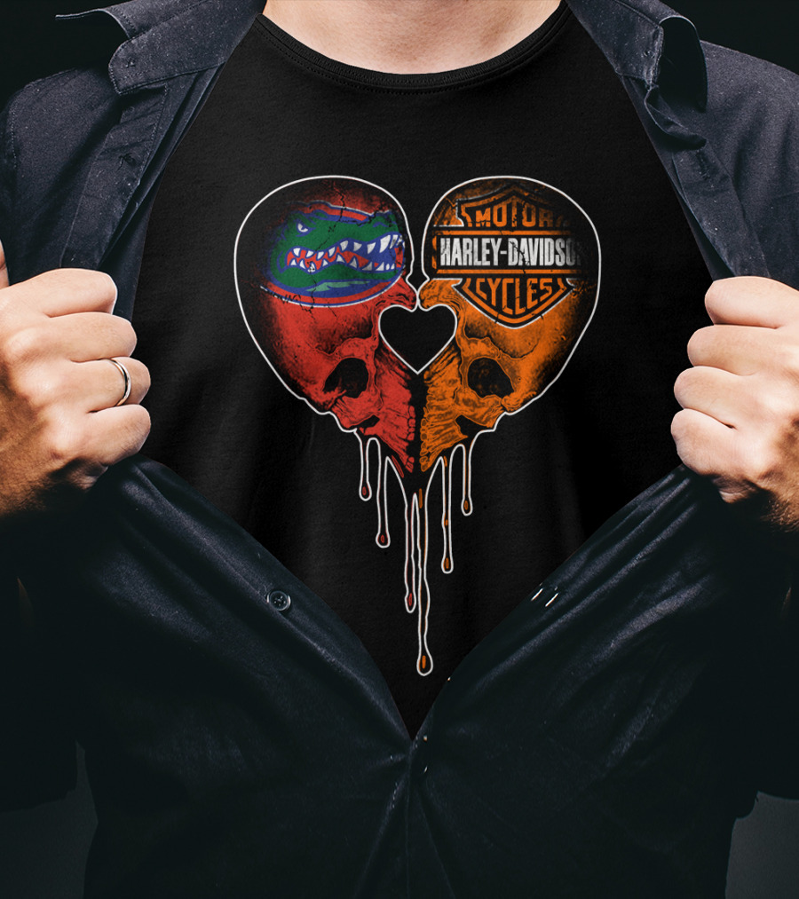 Florida Gators Harley Davidson Dripping Skull Heart T-Shirt