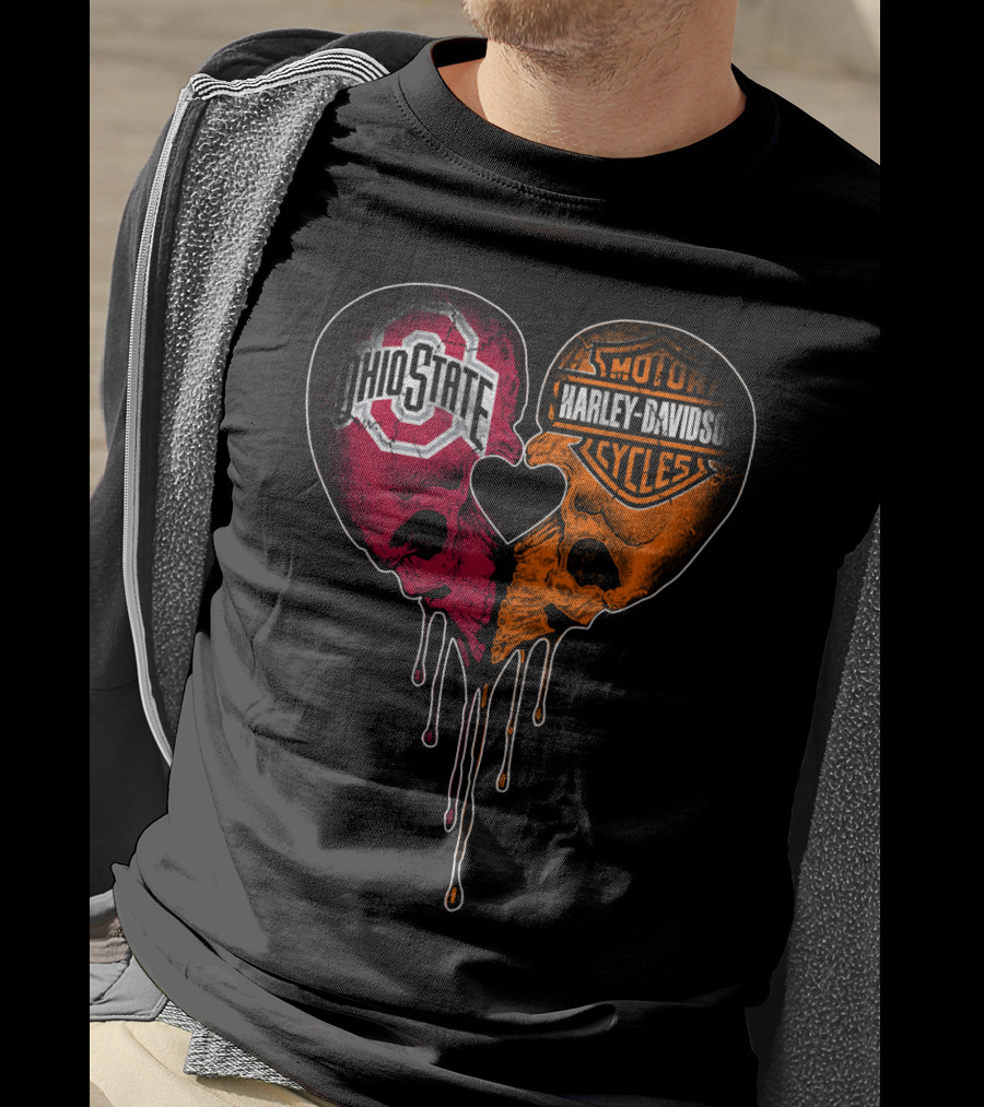 Ohio State Harley Davidson Skull Heart T-Shirt