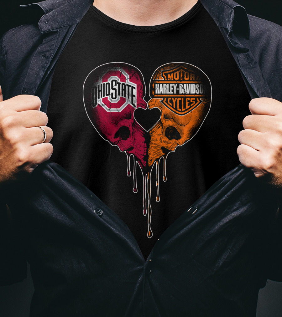 Ohio State Harley Davidson Skull Heart T-Shirt