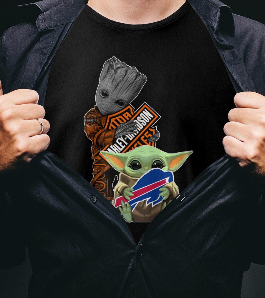 Groot Harley Davidson Baby Yoda Buffalo Bills T-Shirt