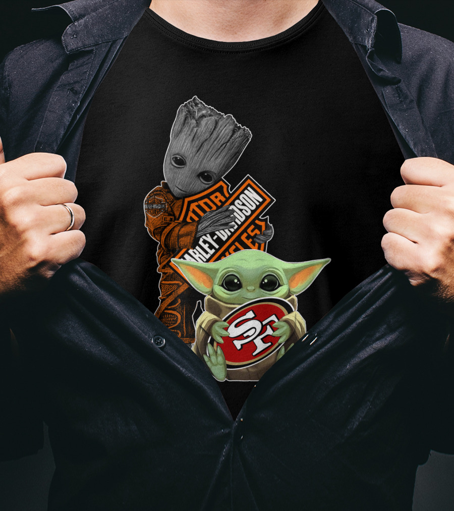Groot Harley Davidson San Francisco 49ers Baby Yoda T-Shirt