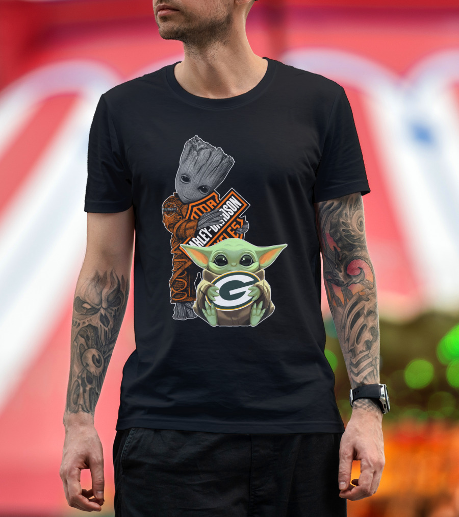 Harley Davidson Groot Green Bay Packers Baby Yoda T-Shirt