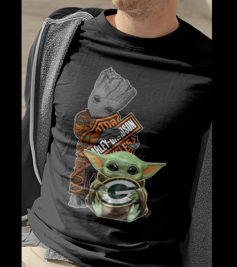 Harley Davidson Groot Green Bay Packers Baby Yoda T-Shirt