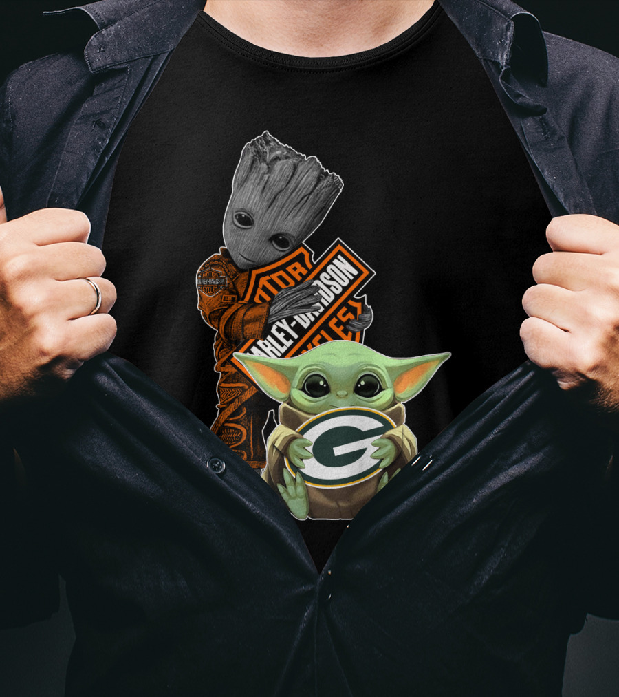 Harley Davidson Groot Green Bay Packers Baby Yoda T-Shirt