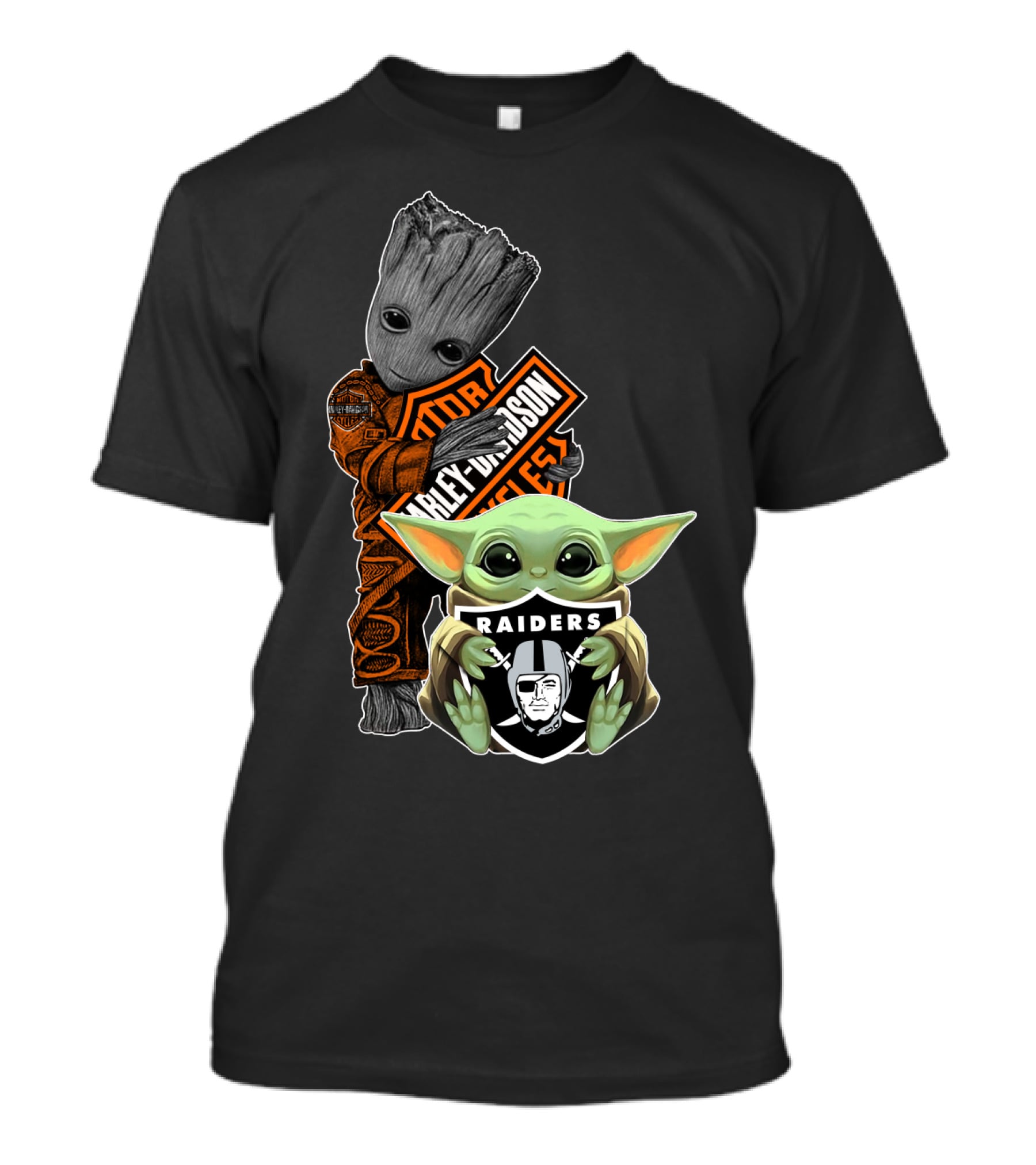 Groot Baby Yoda Harley Davidson Oakland Raiders Collaboration T-Shirt