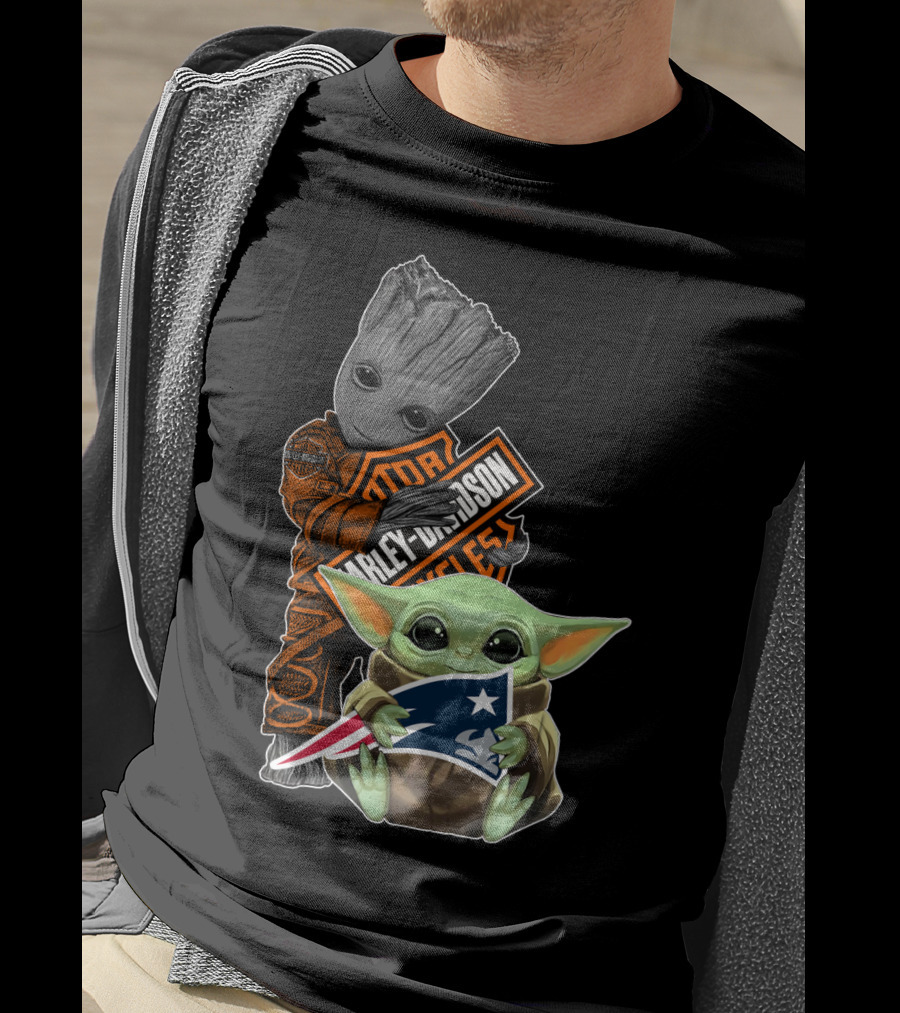 Groot Harley Davidson Baby Yoda Patriots T-Shirt
