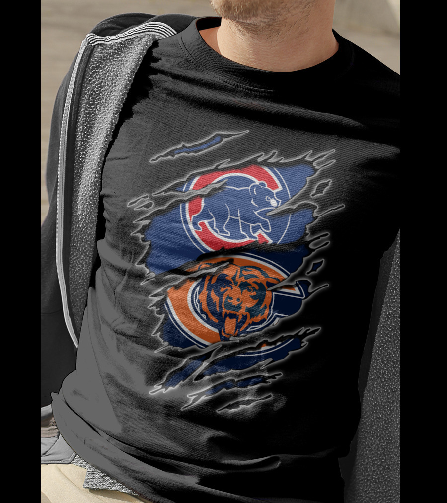 Chicago Cubs Bears Split Logo Design For Fans T-Shirt