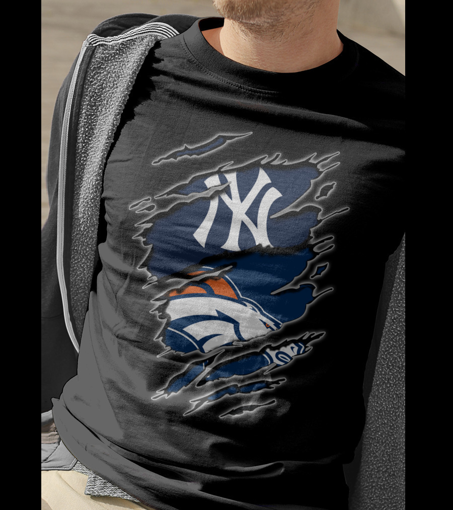 Yankees Broncos Fans Logos Fusion T-Shirt