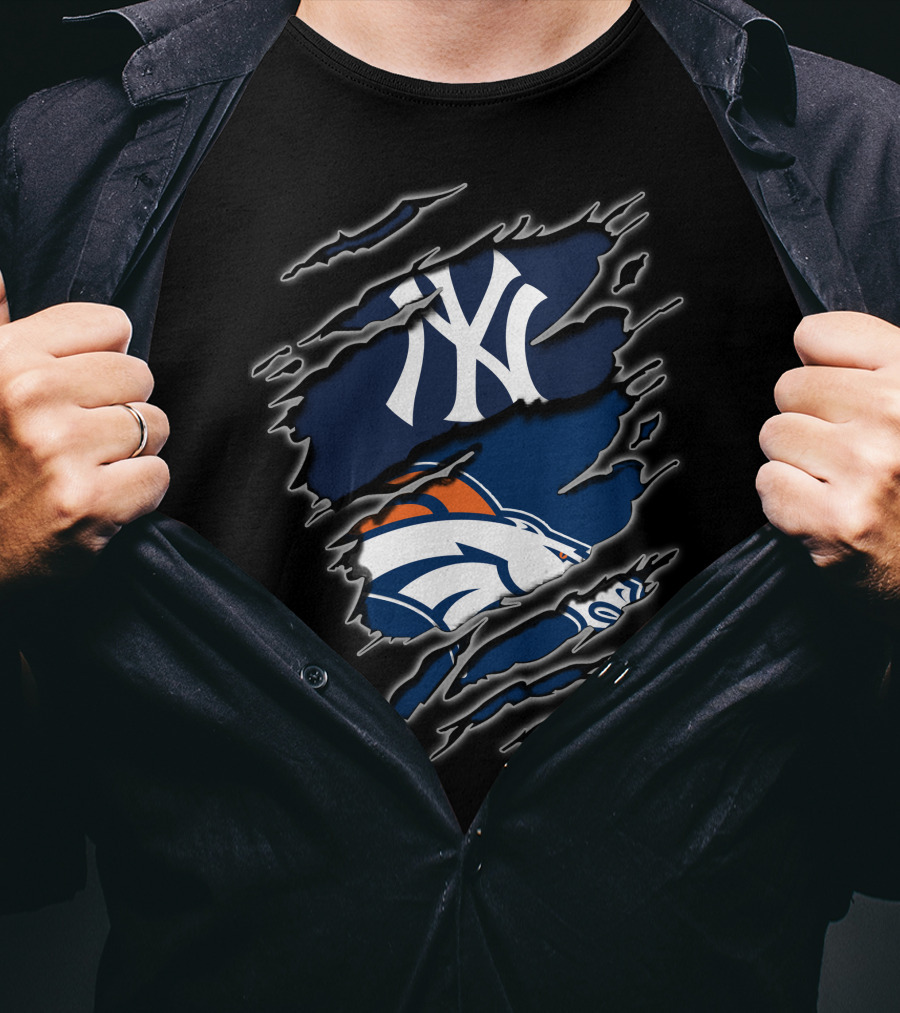 Yankees Broncos Fans Logos Fusion T-Shirt
