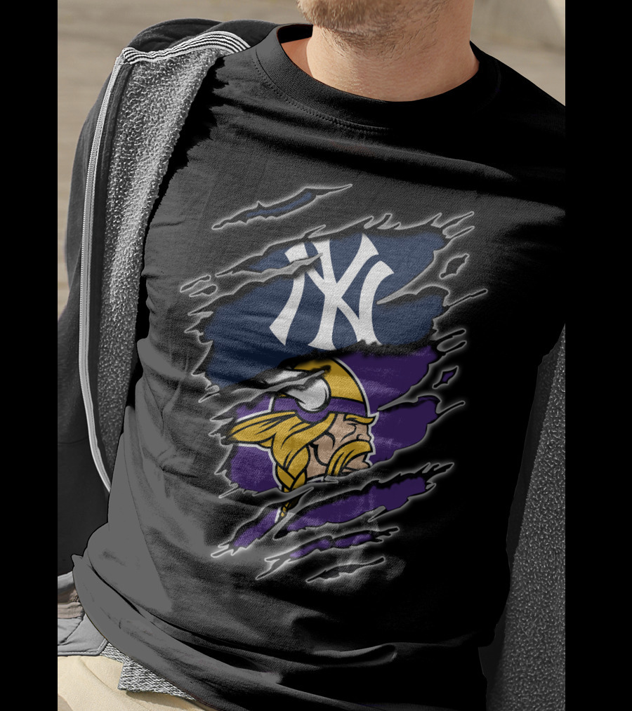 Yankee Viking Fans Reflection With Iconic Logos T-Shirt