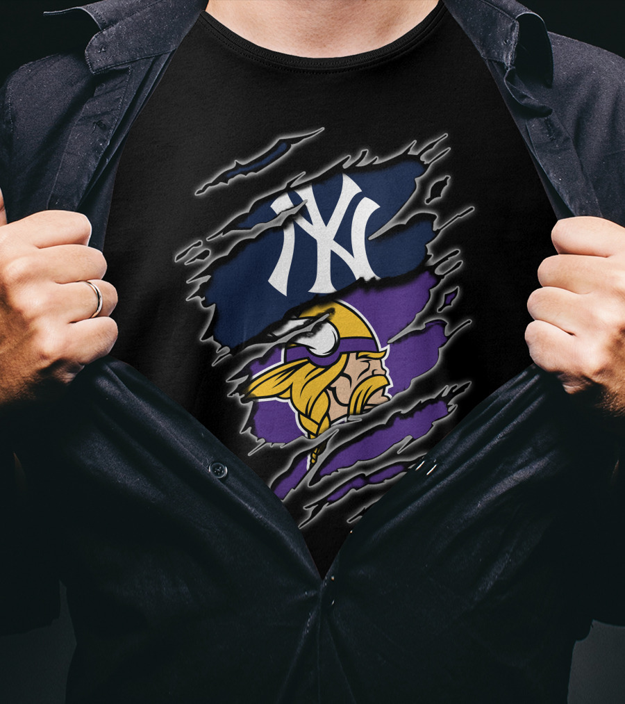 Yankee Viking Fans Reflection With Iconic Logos T-Shirt