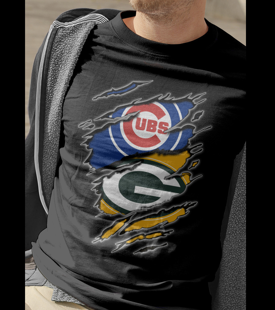 Chicago Cubs Green Bay Packers Ripped Fan T-Shirt