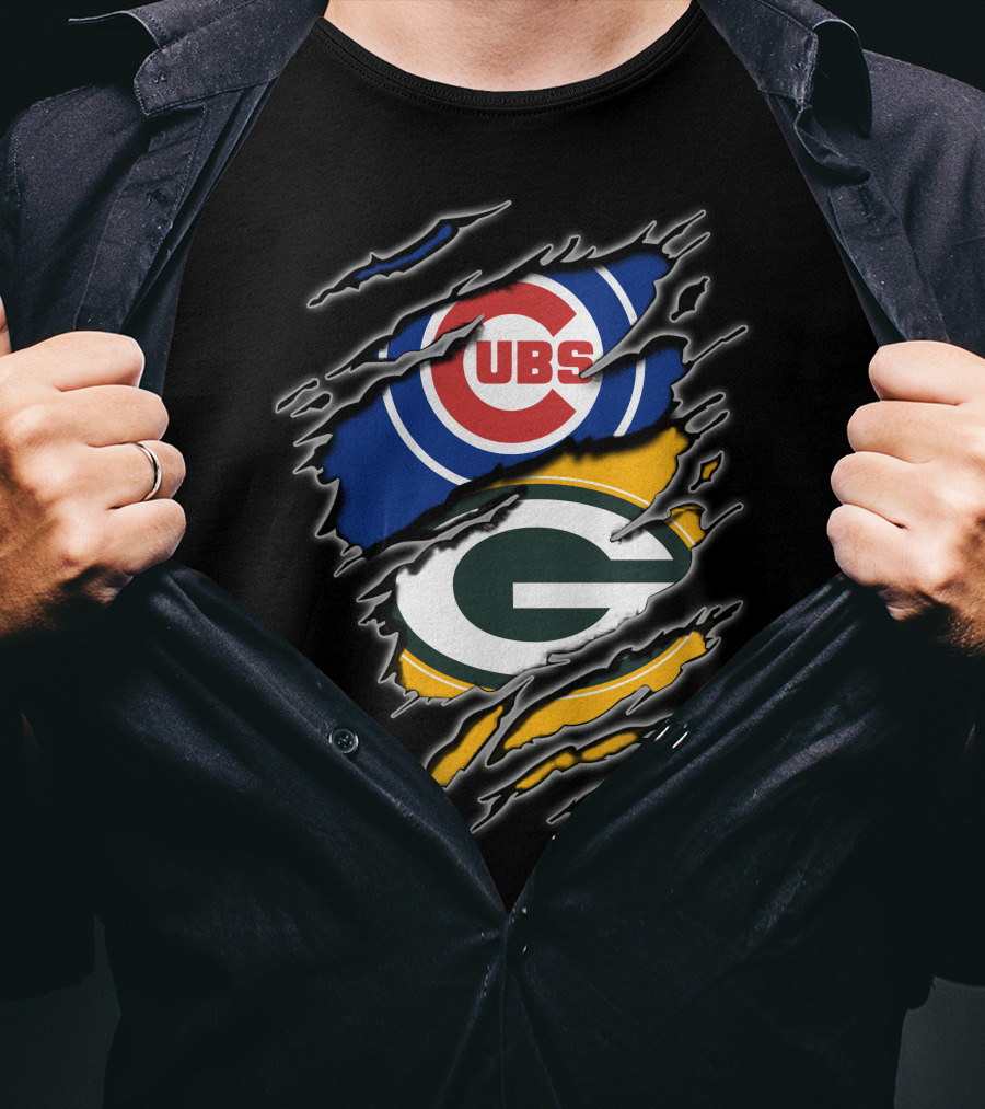 Chicago Cubs Green Bay Packers Ripped Fan T-Shirt