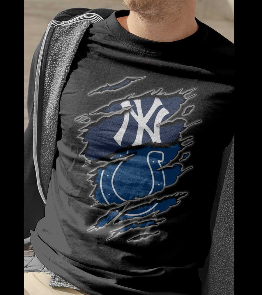 Yankees Colts Fan Crossover Claw Marks T-Shirt