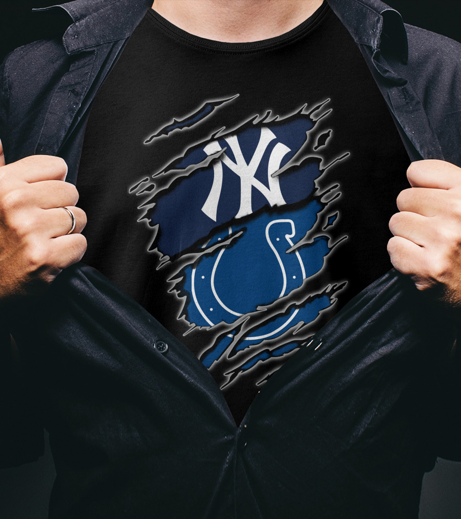 Yankees Colts Fan Crossover Claw Marks T-Shirt