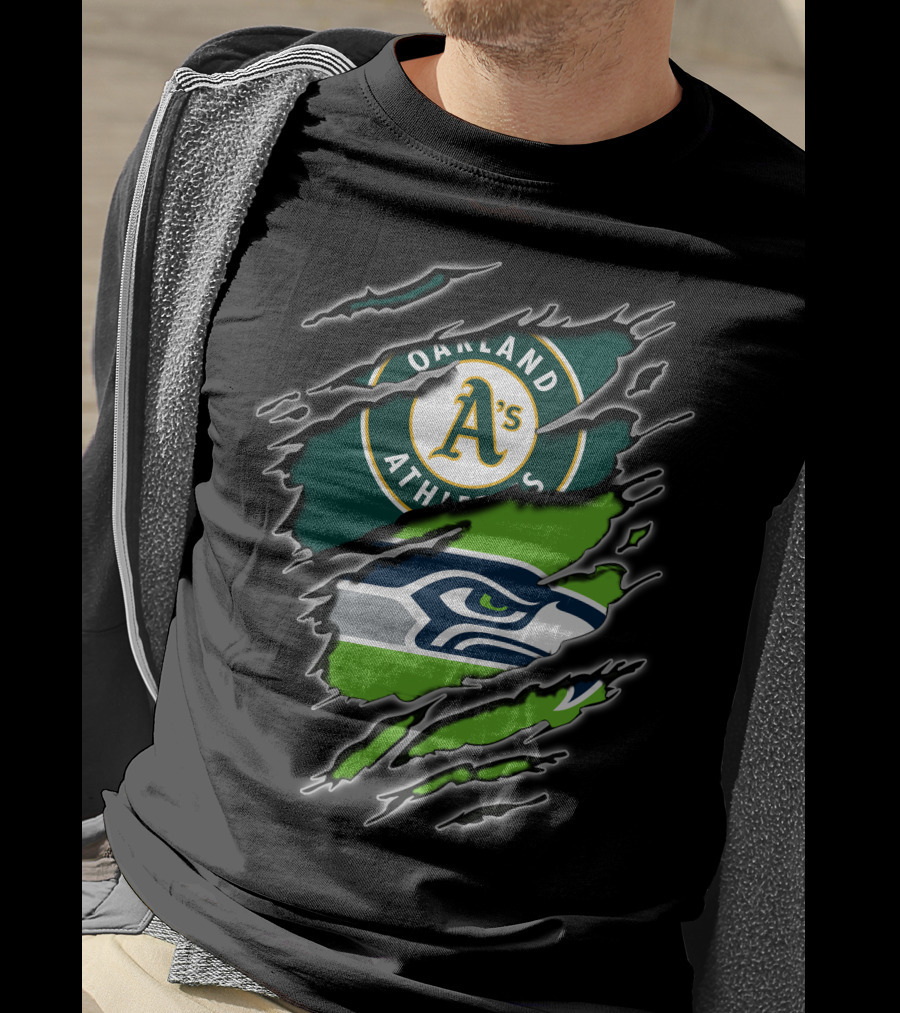 Oakland Athletics Seattle Seahawks Fan Crossover T-Shirt