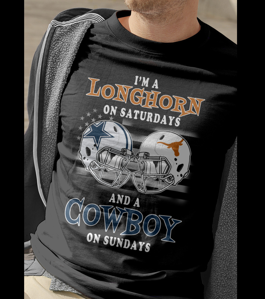 Longhorn On Saturdays And Cowboy On Sundays Helmet T-Shirt